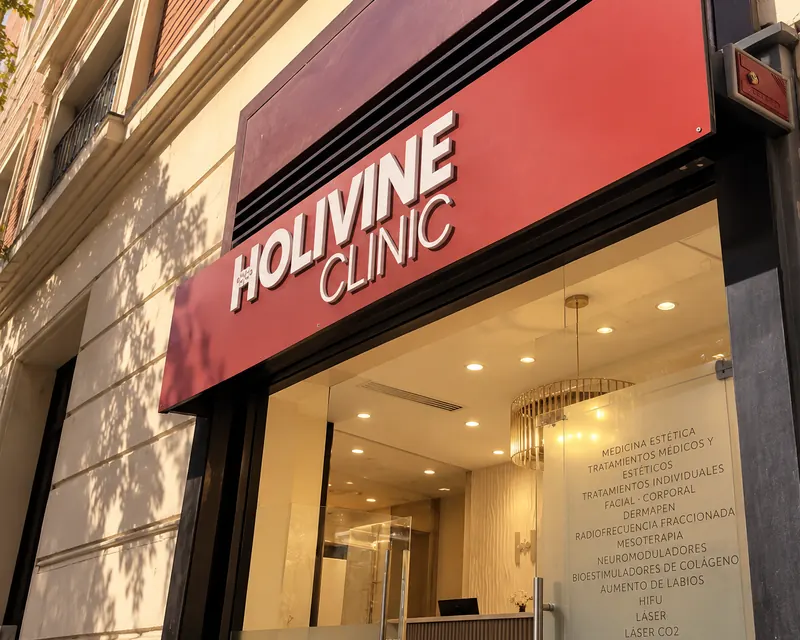 Fachada de Holivine Clinic en la calle Modesto Lafuente 49, Chamberí, Madrid